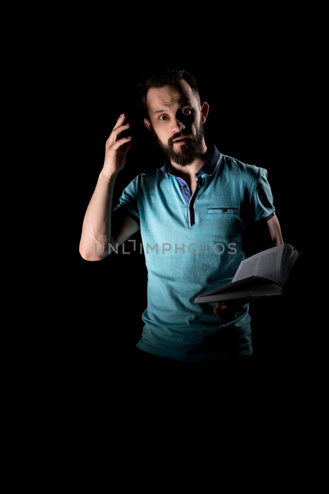 Knowledge is power. Photo concept. Bearded man posing with book