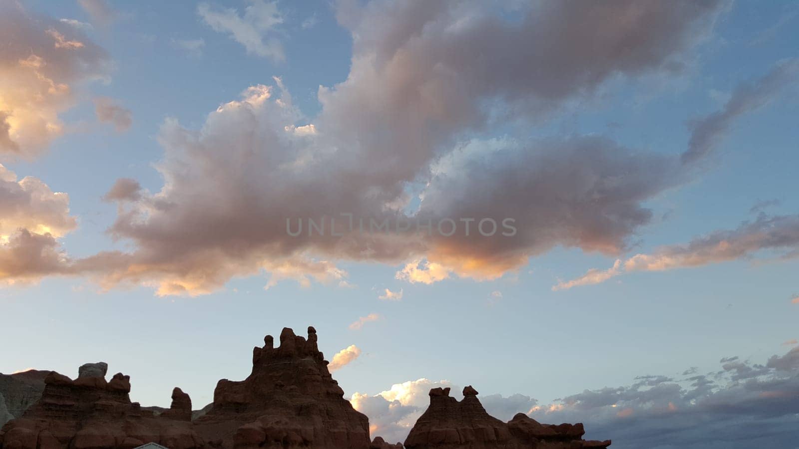 Sunset Sky at Goblin Valley State Park in Utah, Southwestern Landscape . High quality photo