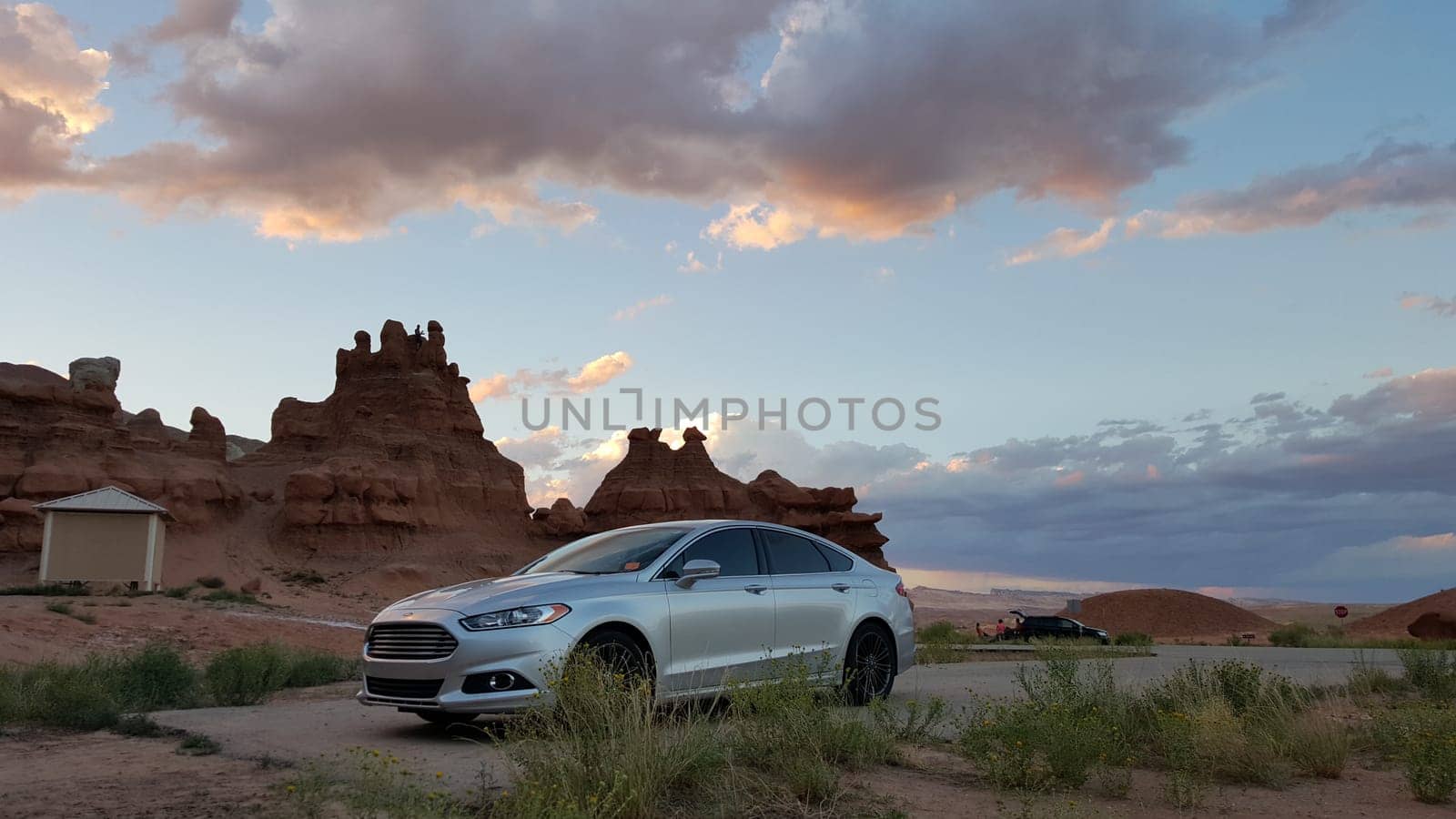 Sunset at Goblin Valley State Park Campground in Utah, Southwestern Landscape . High quality photo