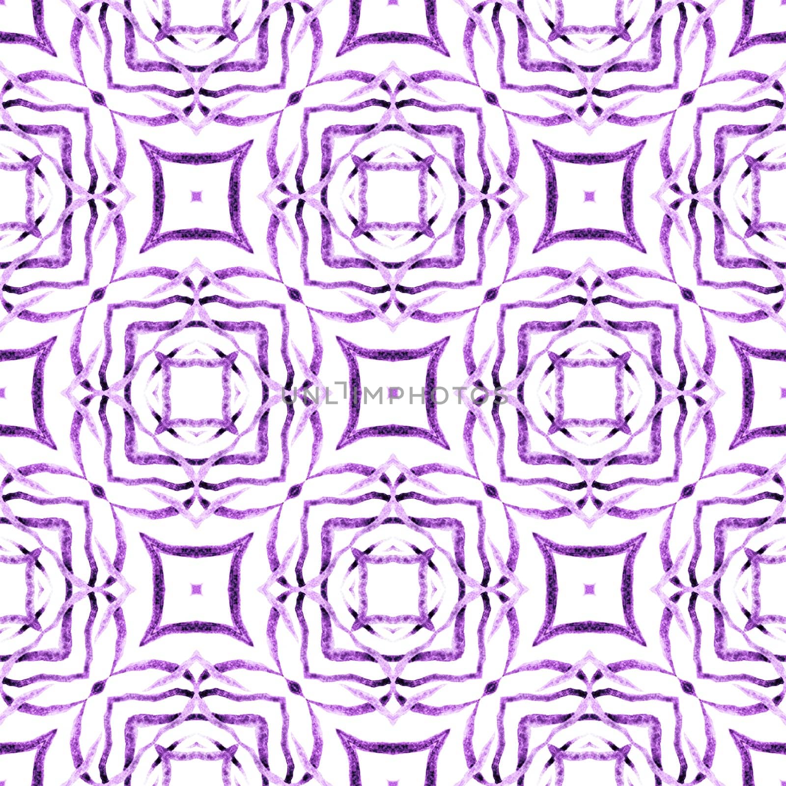 Hand painted tiled watercolor border. Purple adorable boho chic summer design. Tiled watercolor background. Textile ready alluring print, swimwear fabric, wallpaper, wrapping.