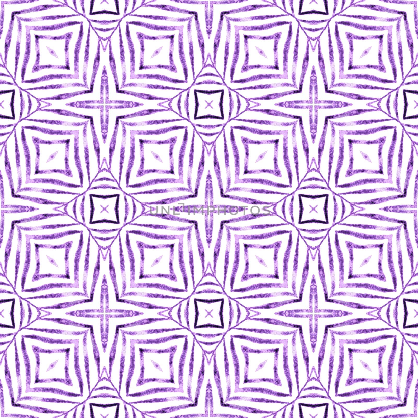 Textile ready superb print, swimwear fabric, wallpaper, wrapping. Purple quaint boho chic summer design. Watercolor summer ethnic border pattern. Ethnic hand painted pattern.