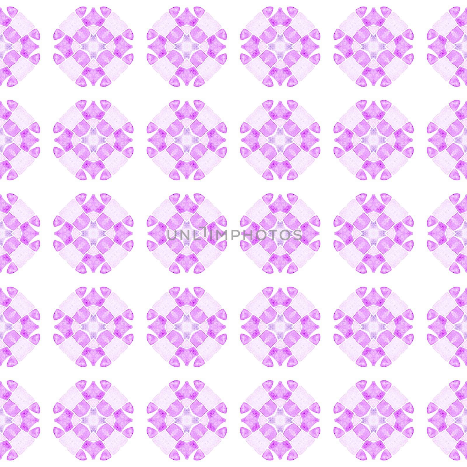 Watercolor medallion seamless border. Purple quaint boho chic summer design. Textile ready overwhelming print, swimwear fabric, wallpaper, wrapping. Medallion seamless pattern.