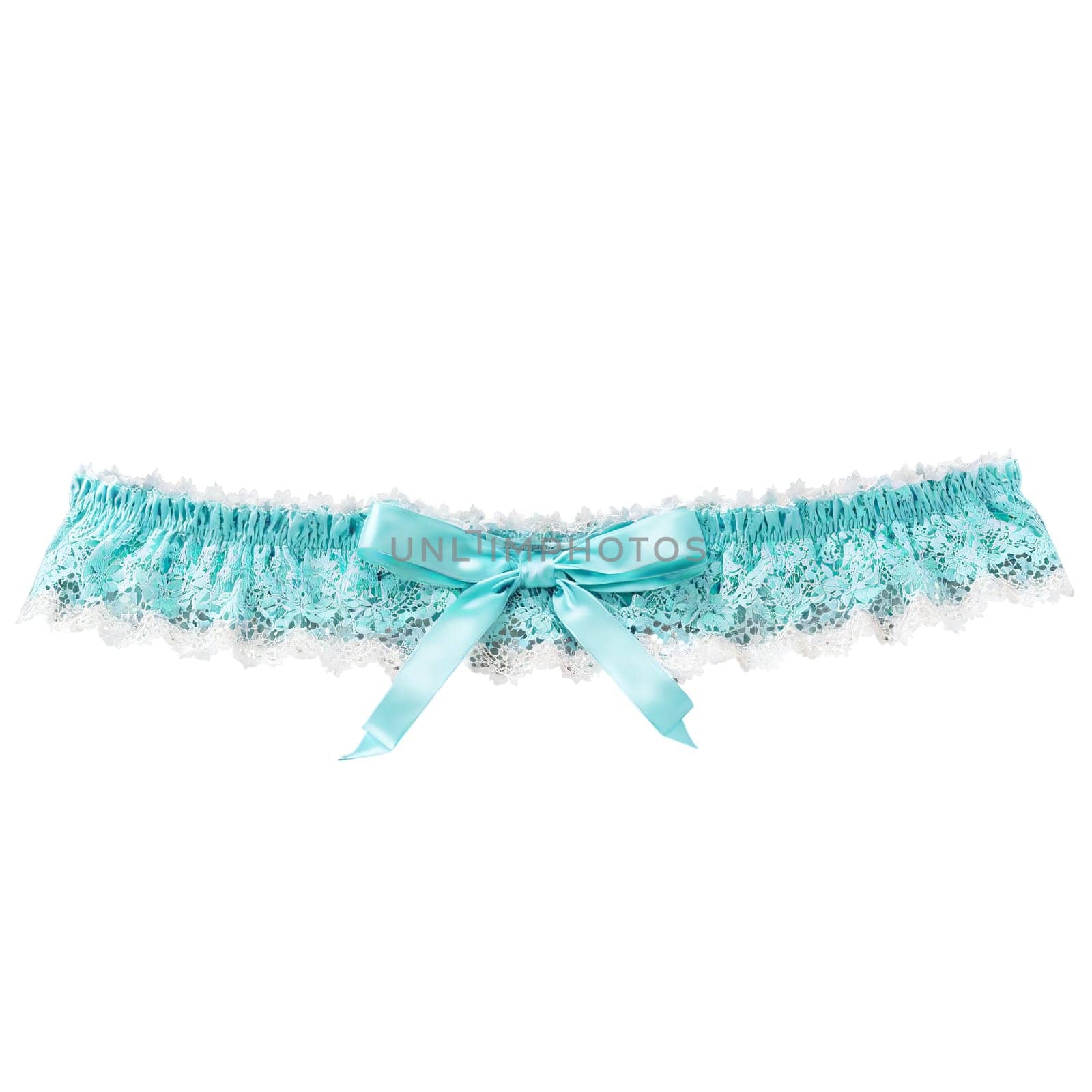 Tiffany blue lace garter belt soft and airy gently rising with a sense of elegance. Woman lingerie isolated on transparent background.