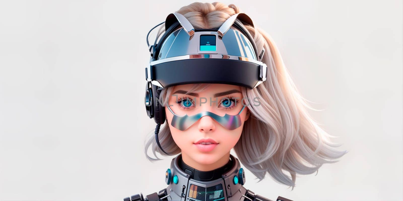 woman with helmet and goggles on her face and science fiction ,cyberpunk art,retrofuturism. Generative AI