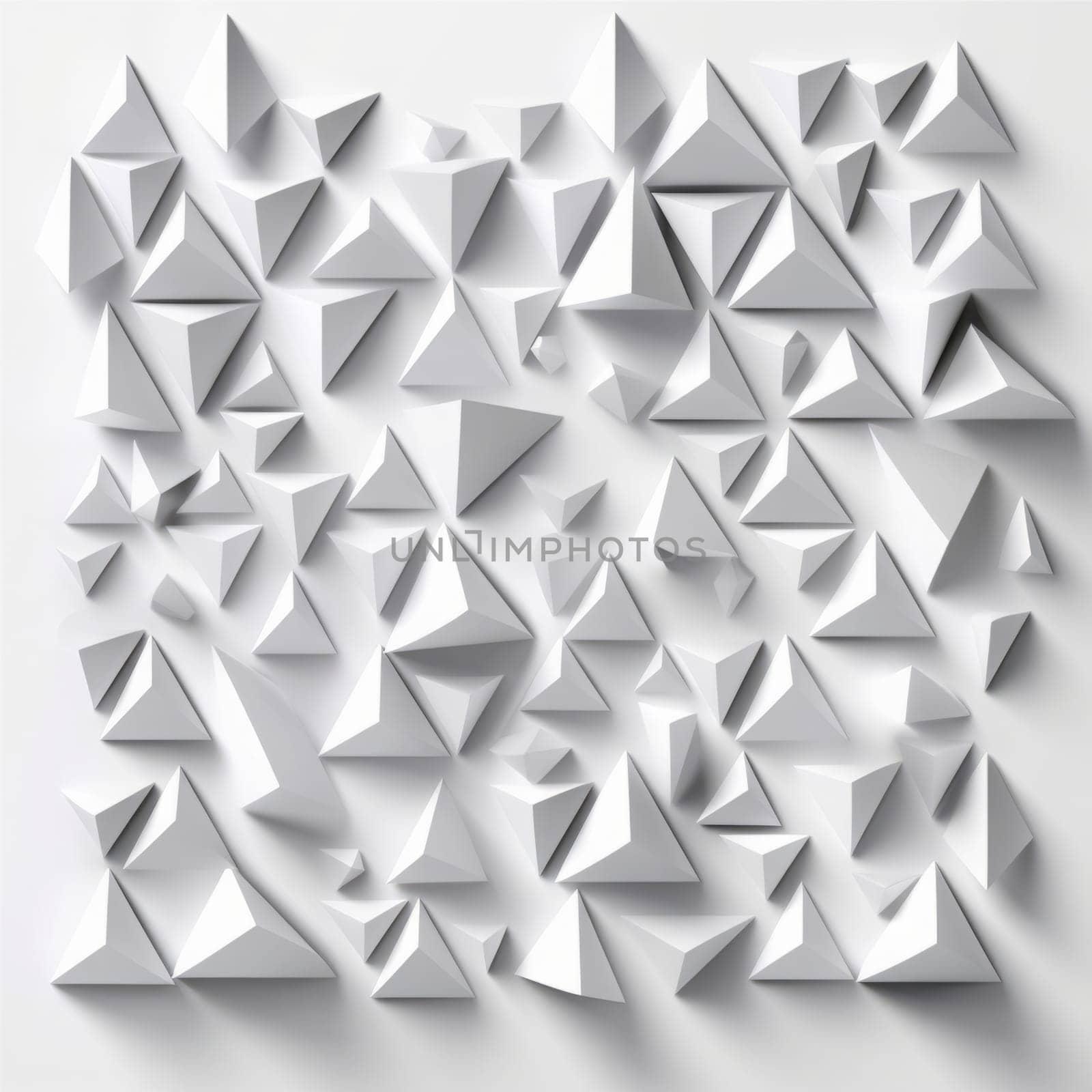 Abstract white 3d polygonal, triangles pattern on the wall. Generated AI by Oxdesign