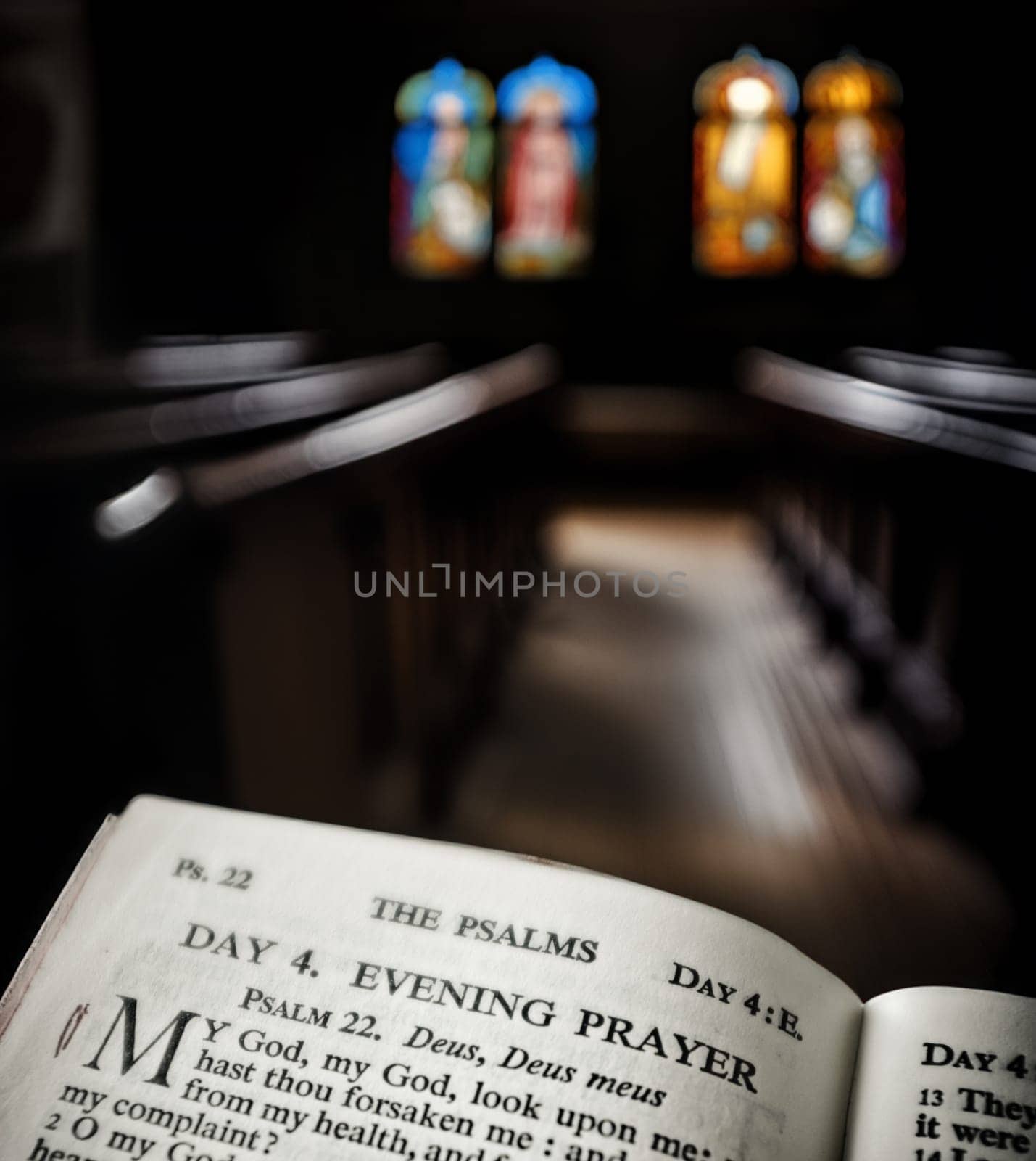 Evening Prayer Book In A Chapel Or Church, With Copy Space