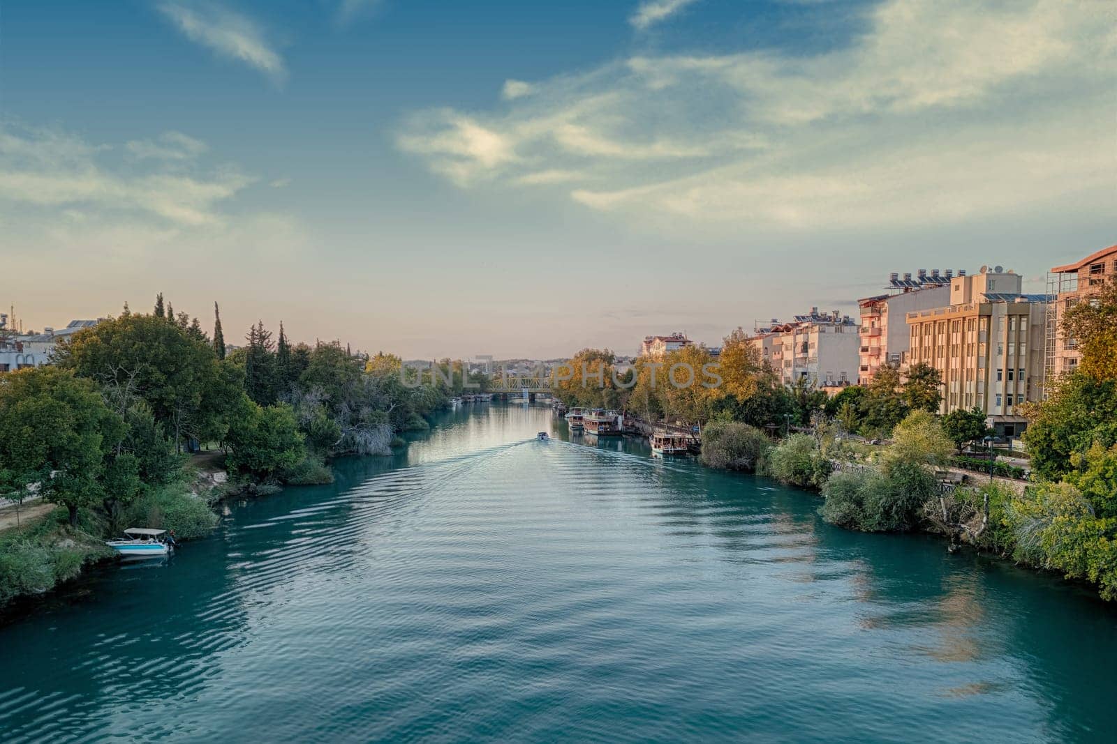 Manavgat cityscape in the evening at sunset. Aerial view by mot1963