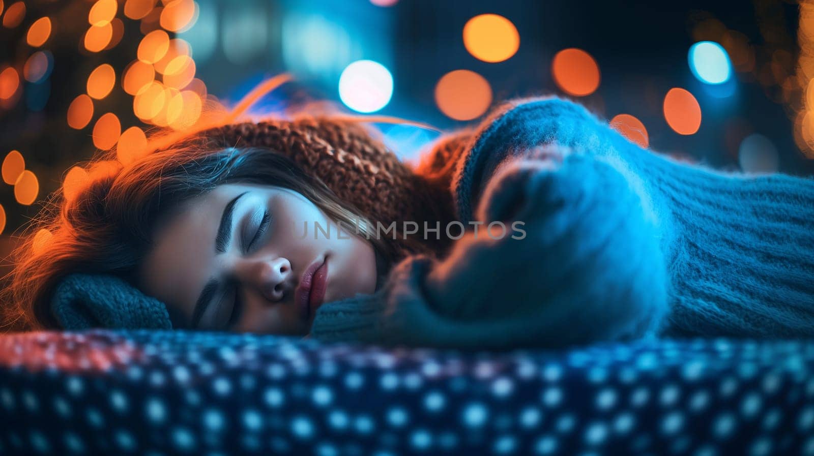 Woman Sleeping Peacefully at Outdoor Night Setting by chrisroll