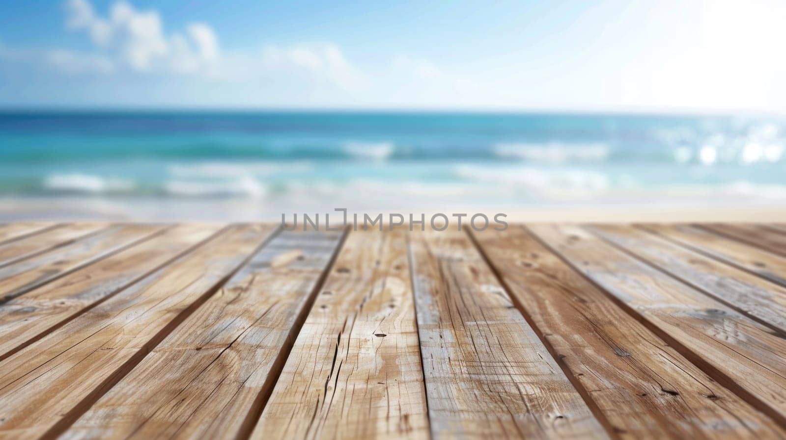 A wooden board with a view of the ocean.