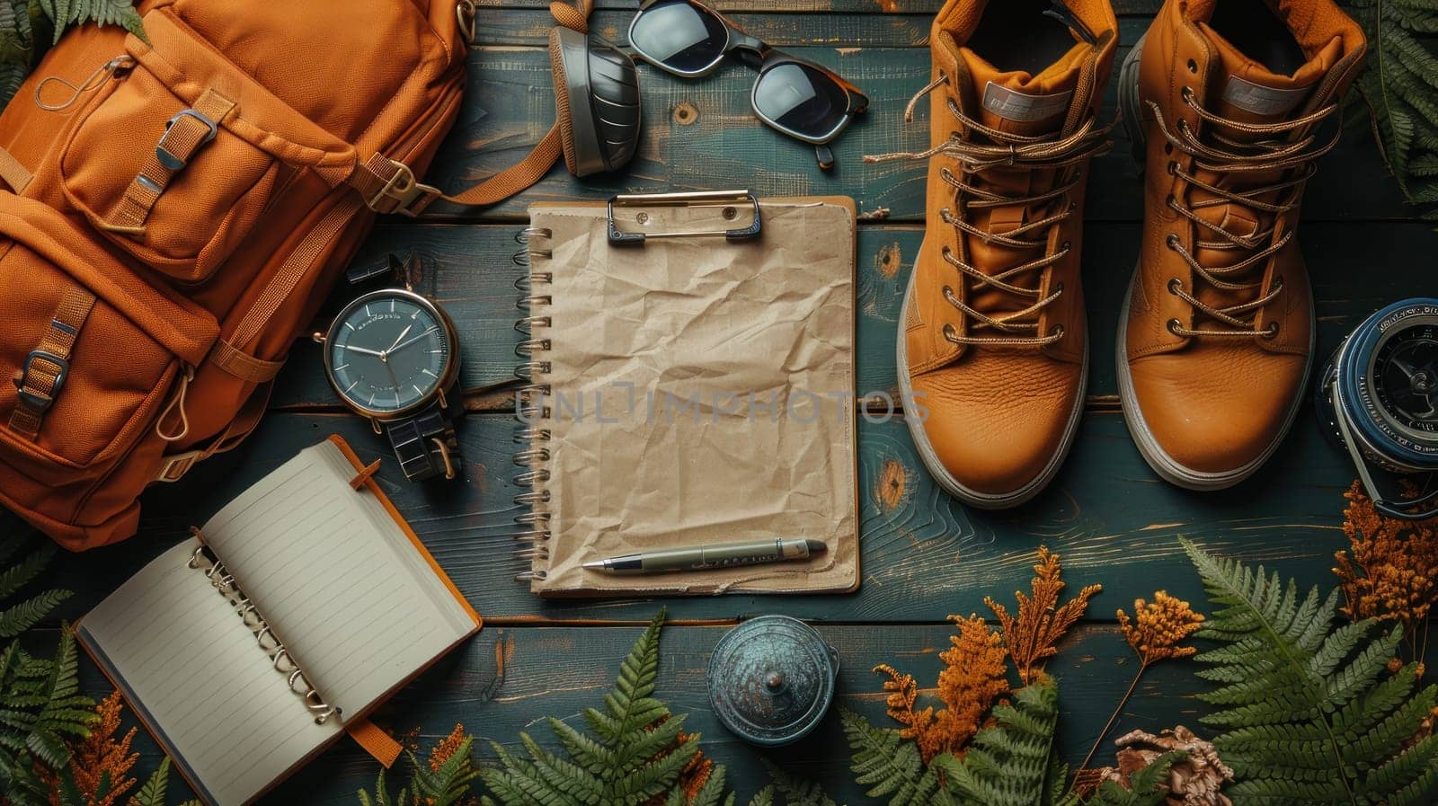 Two backpacks are placed on a wooden surface with green leaves by golfmerrymaker