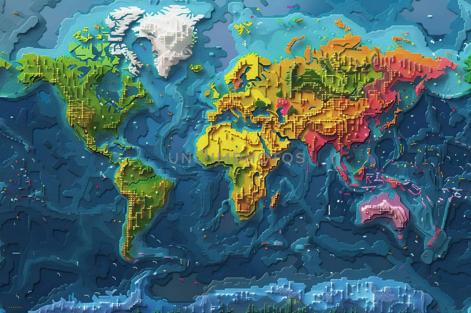 Colored relief map of the world.