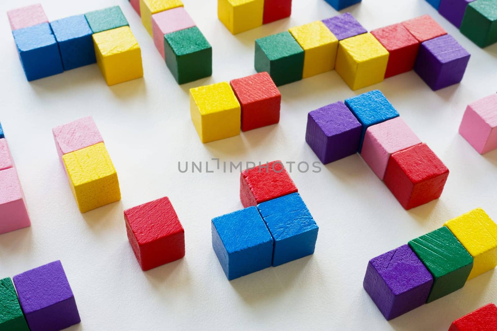 Abstract complex labyrinth of colorful cubes symbol of logical thinking.