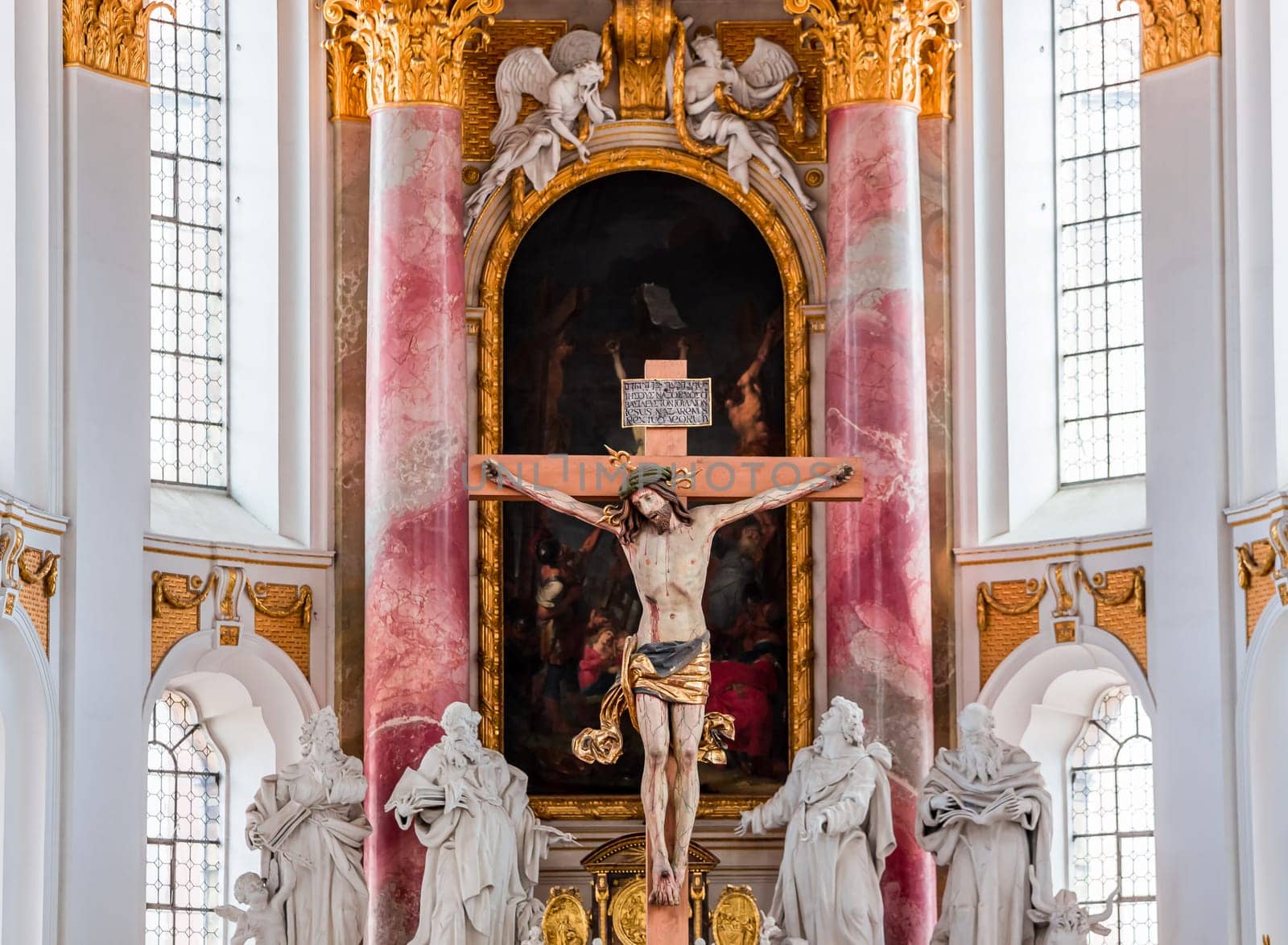 WIBLINGEN, BAVARIA, GERMANY, JUNE 08, 2022 : Rococo and baroque decors in Wiblingen abbey, near Ulm city, by various anonymous artists, 18th century