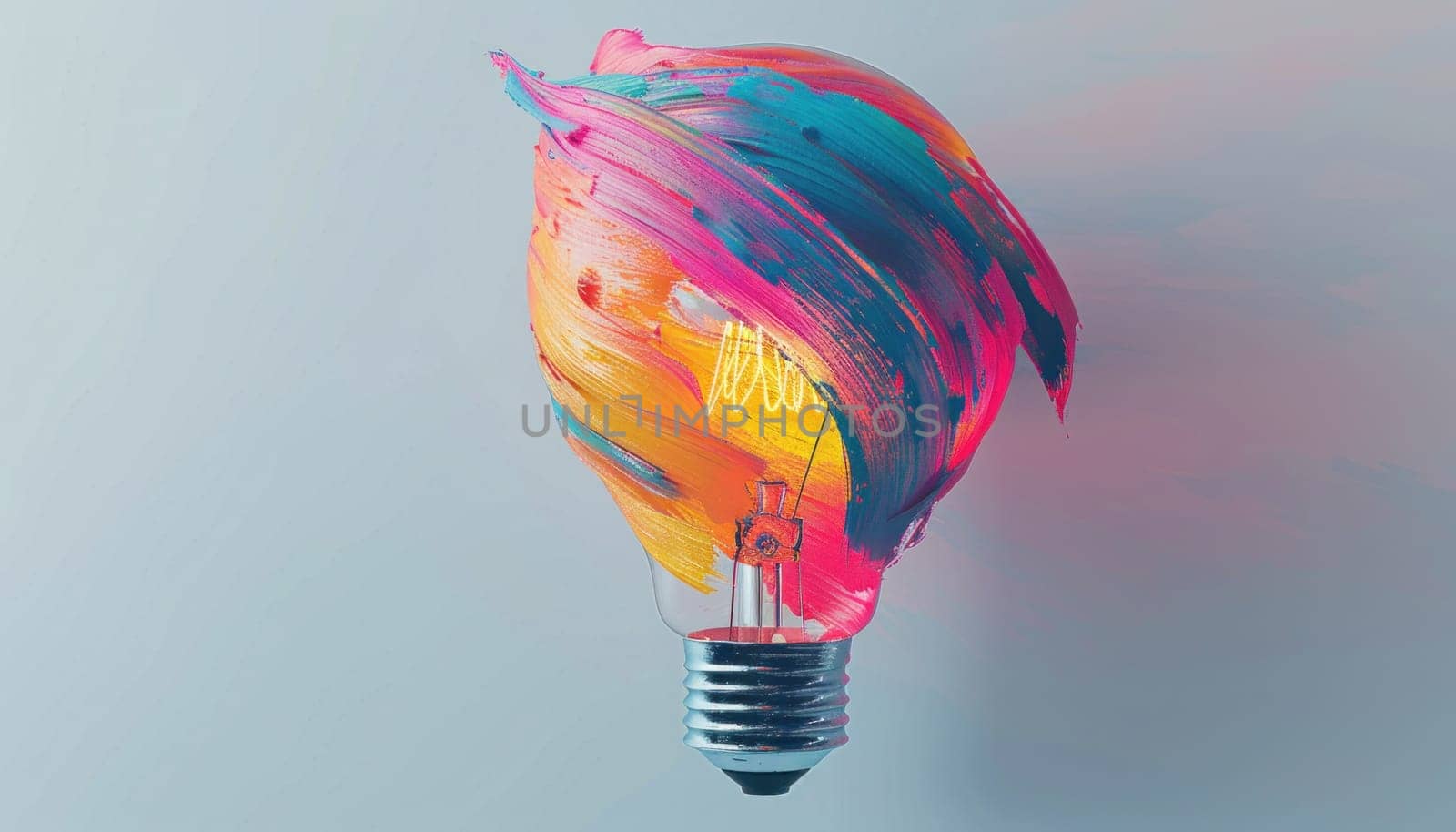 Colorful painted light bulb on gray background innovative artistic design for interior decor or creative project