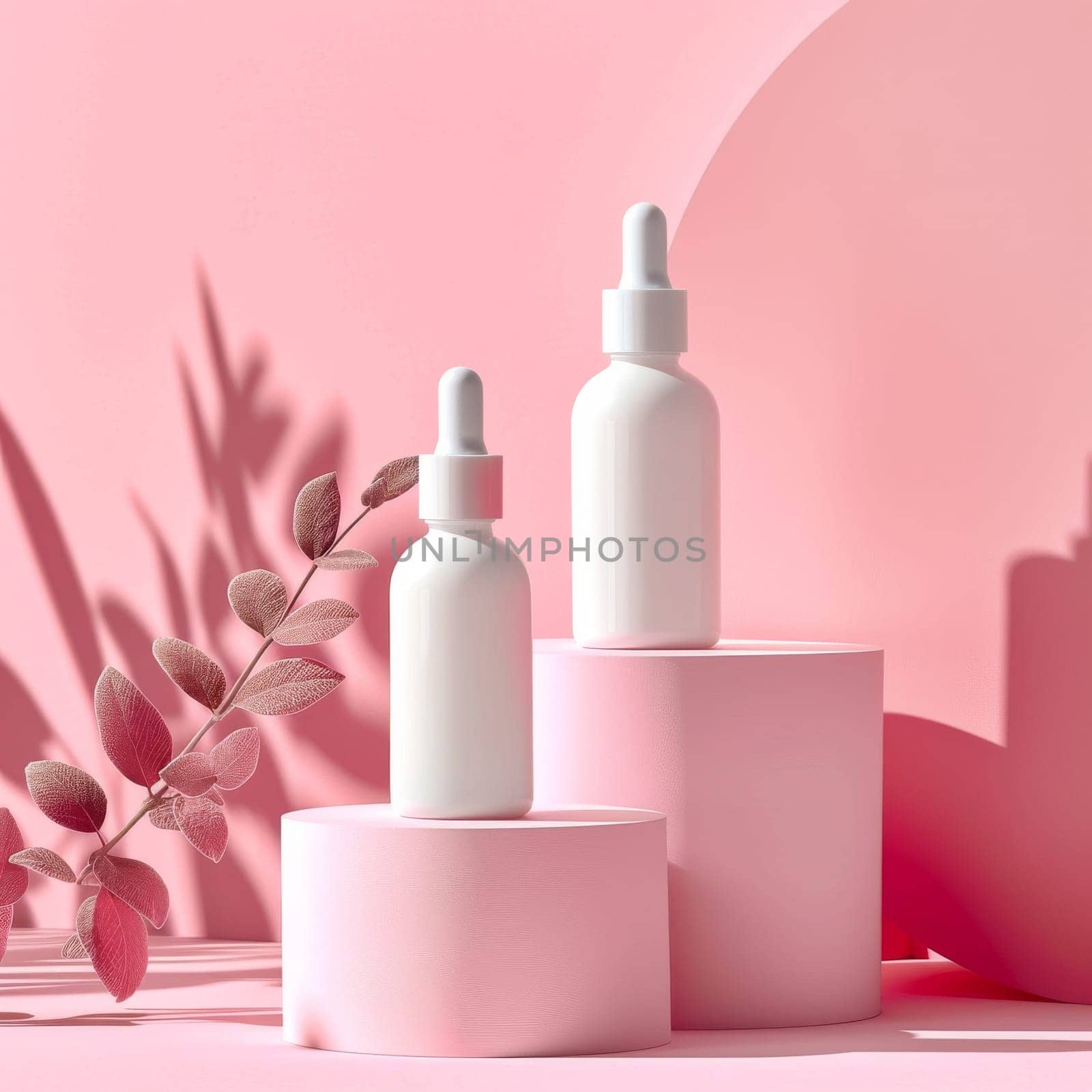 Mockup cosmetic product set. Pink background.