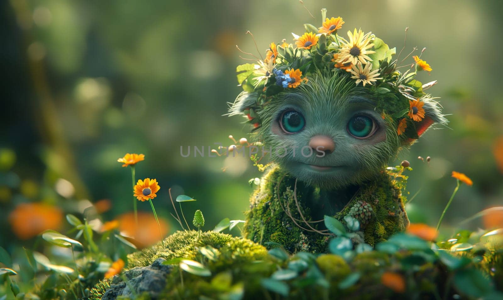 Illustration, cartoon, for children forest spirit in the forest. by Fischeron