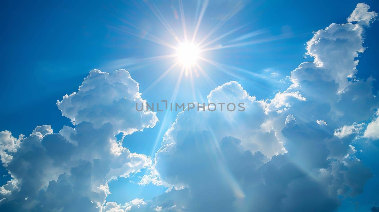 Clouds in the sky with the sun and sunlight sending out beams of light.