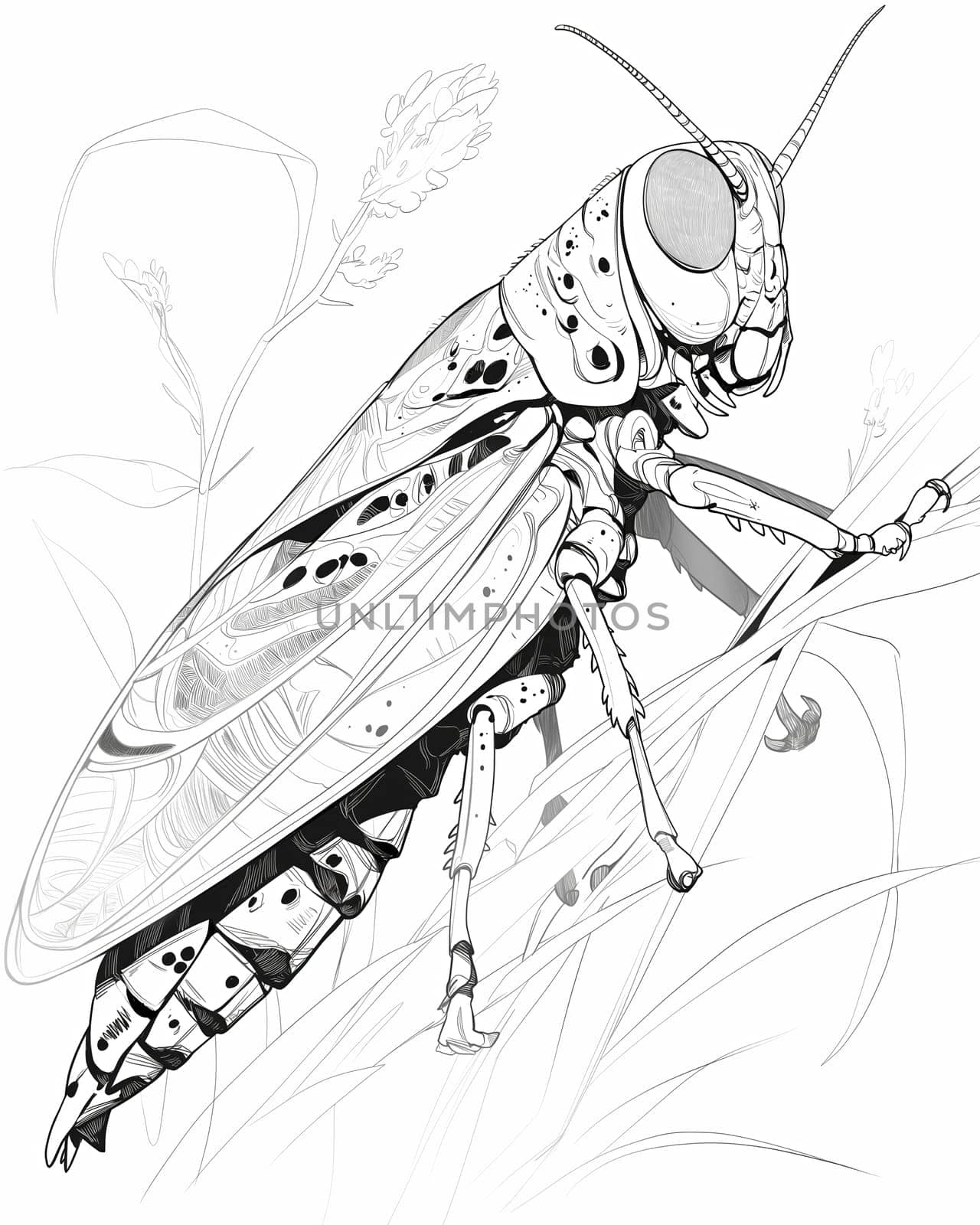 Coloring book for kids, insect coloring, grasshopper. by Fischeron