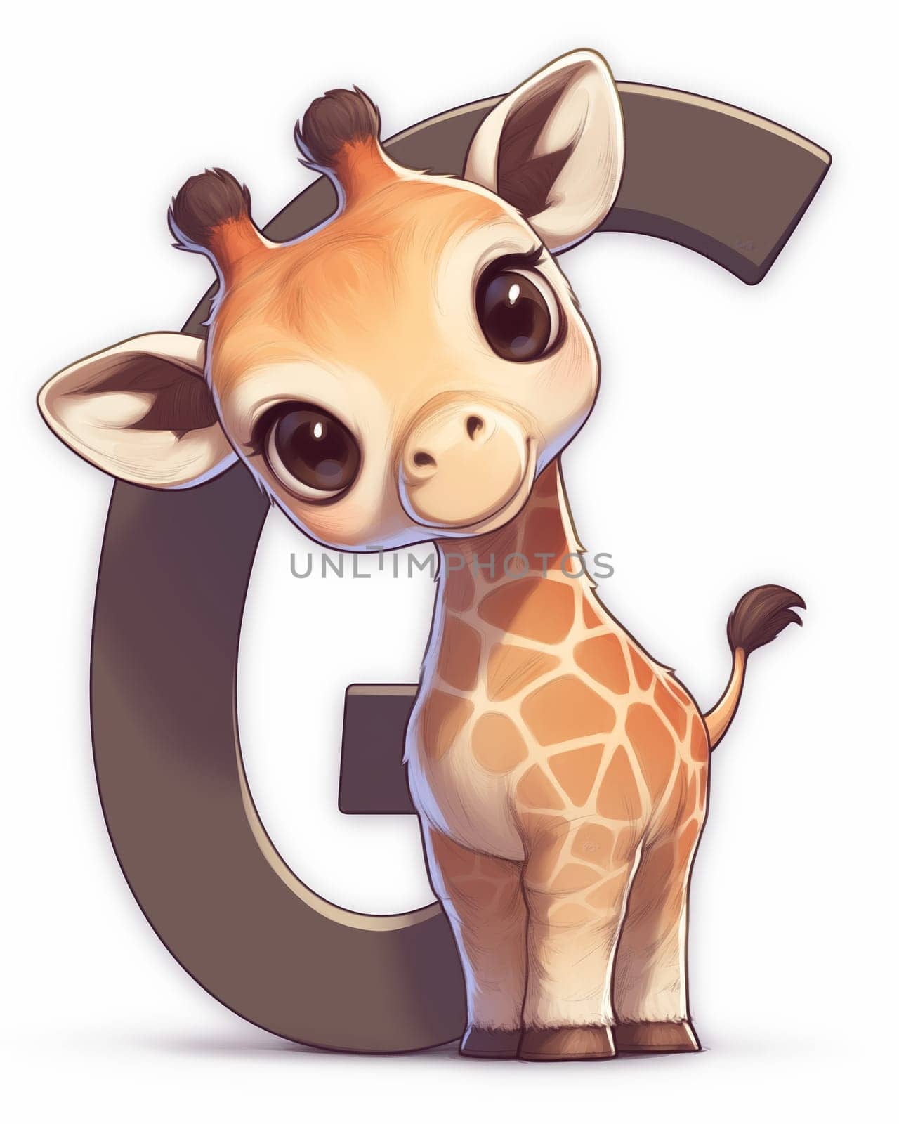 Illustration of a giraffe and the letter "U", learning the alphabet. by Fischeron