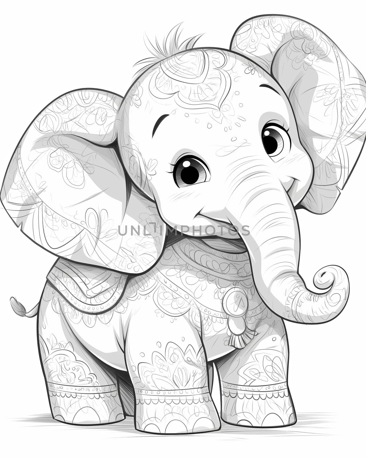 Coloring book for kids, animal coloring, elephant. by Fischeron