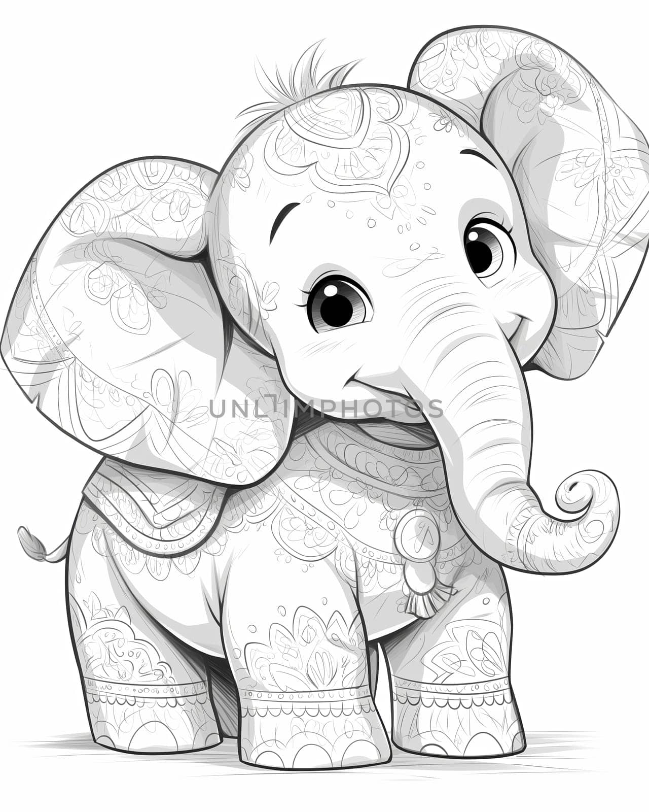 Coloring book for kids, animal coloring, elephant. Selective focus.