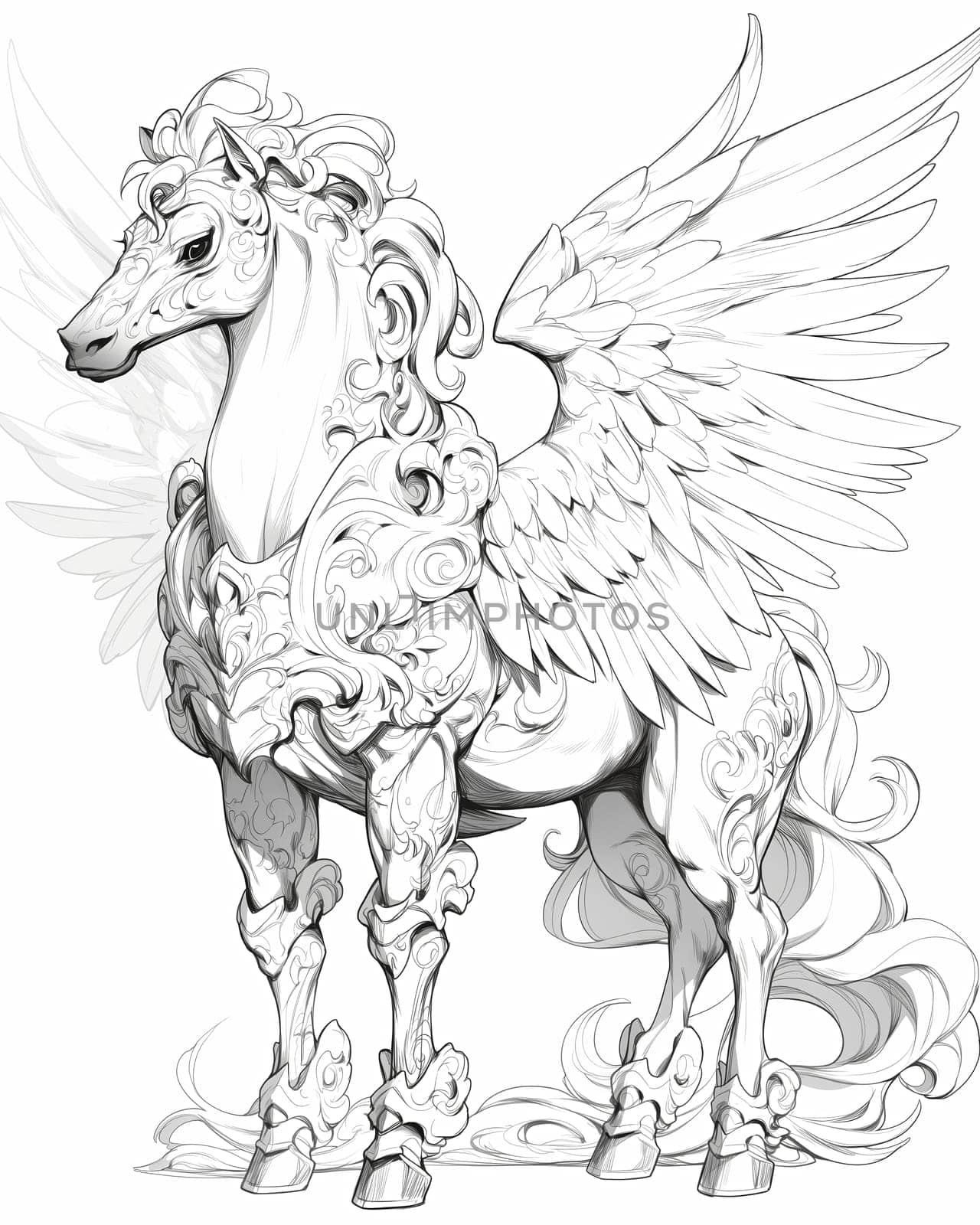 Coloring book for kids, animal coloring, pegasus, unicorn. by Fischeron