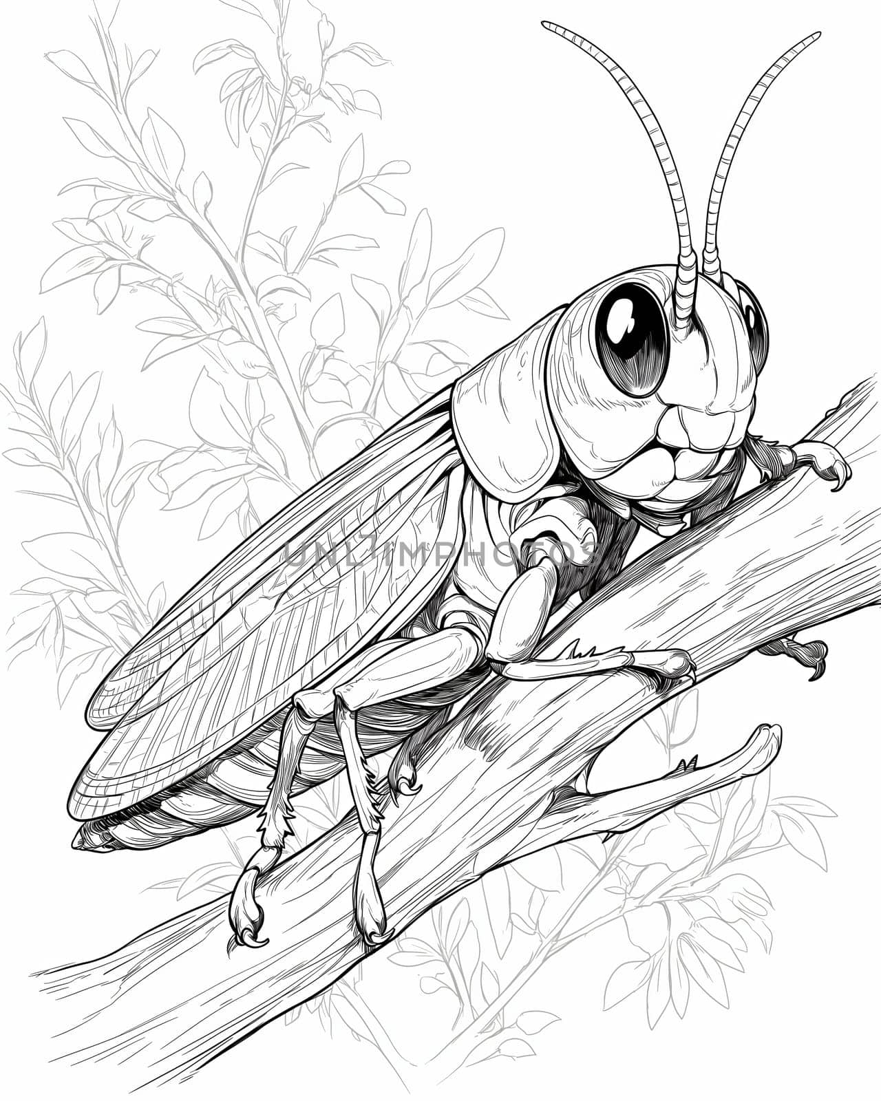 Coloring book for kids, insect coloring, grasshopper. by Fischeron