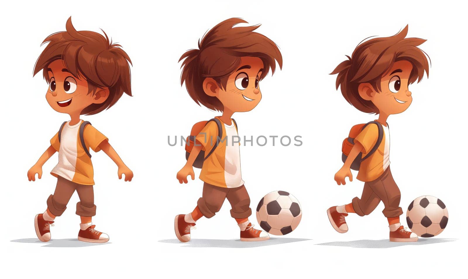 Illustration of a boy playing with a ball. Selective soft focus.