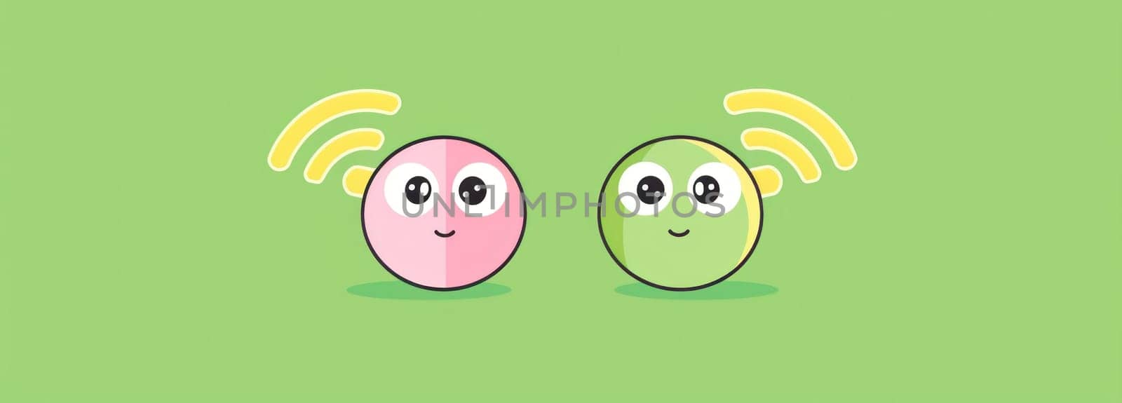 Cheerful easter eggs with colorful faces on green and pink backgrounds for holiday celebrations