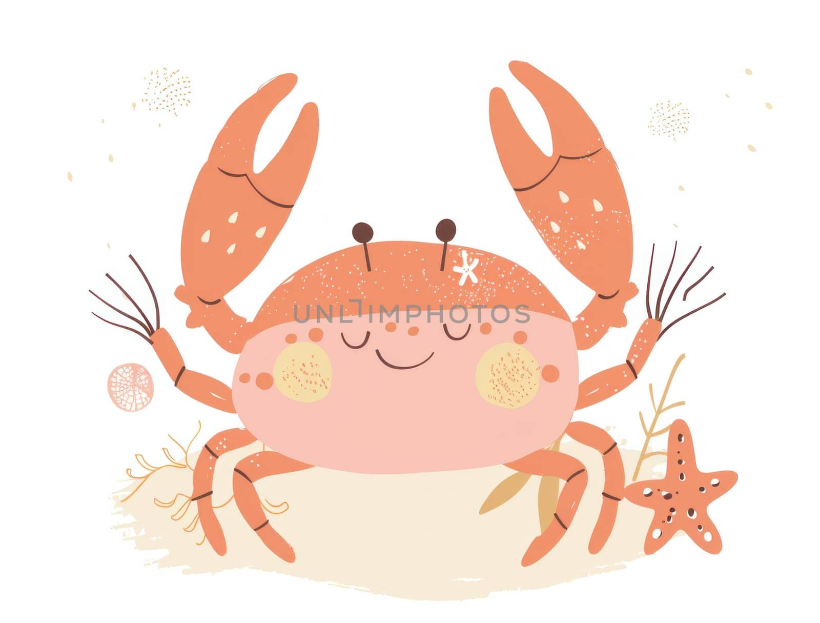 Crab on the beach with stars and sea shells background serene tropical seaside scene with marine life
