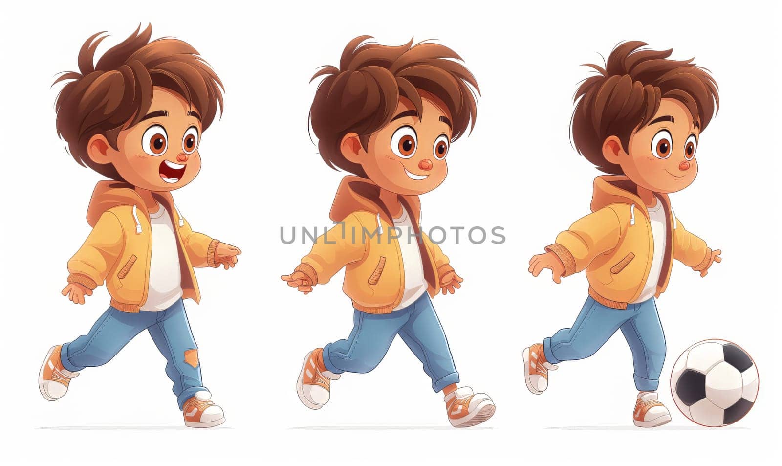 Illustration of a boy playing with a ball. Selective soft focus.