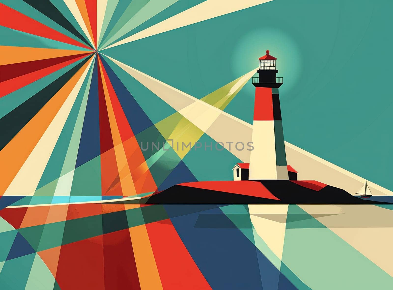 Guiding light a stunning lighthouse poster with radiant rays of light illuminating the scene