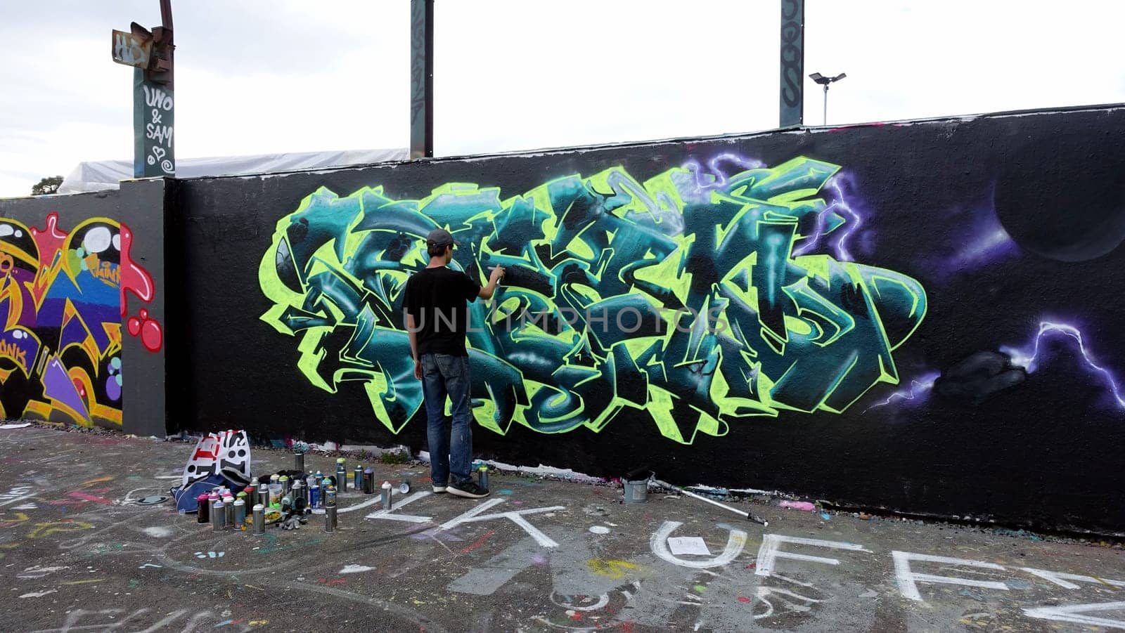 Stockholm, Snosatra, Sweden. May 12 2024. Spring beast. Graffiti exhibition on the outskirts of the city. One artist.