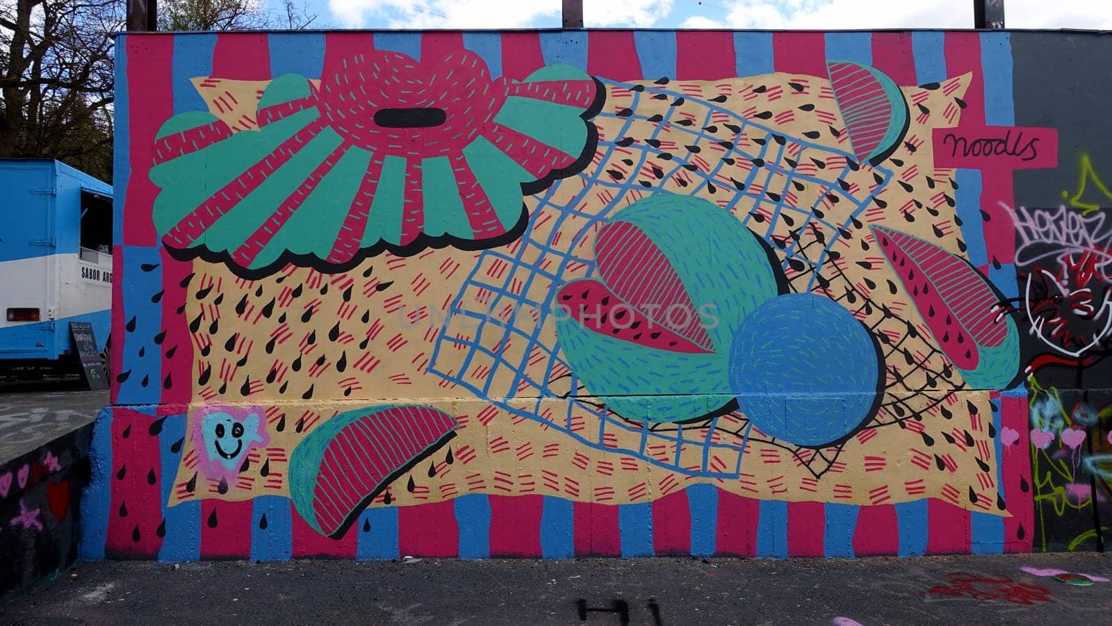 Stockholm, Snosatra, Sweden. May 12 2024. Spring beast. Graffiti exhibition on the outskirts of the city. Watermelon.