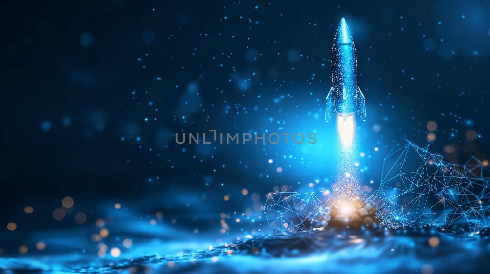 Abstract rocket on technology background. investment technology concept.