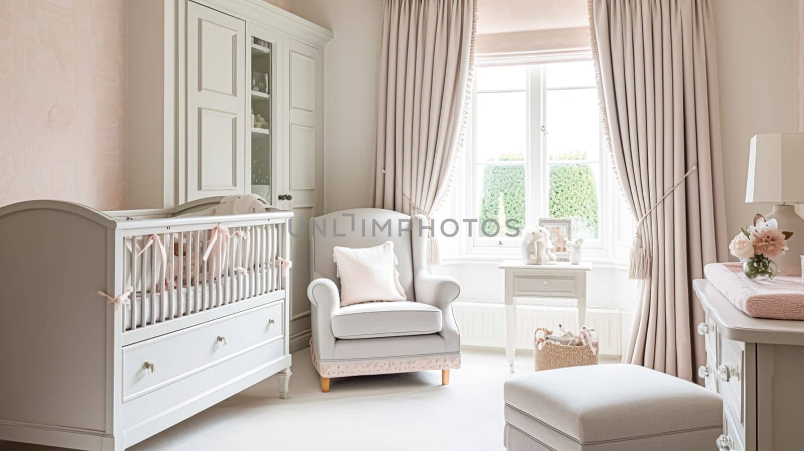 Baby room decor and interior design inspiration in beautiful English countryside style cottage