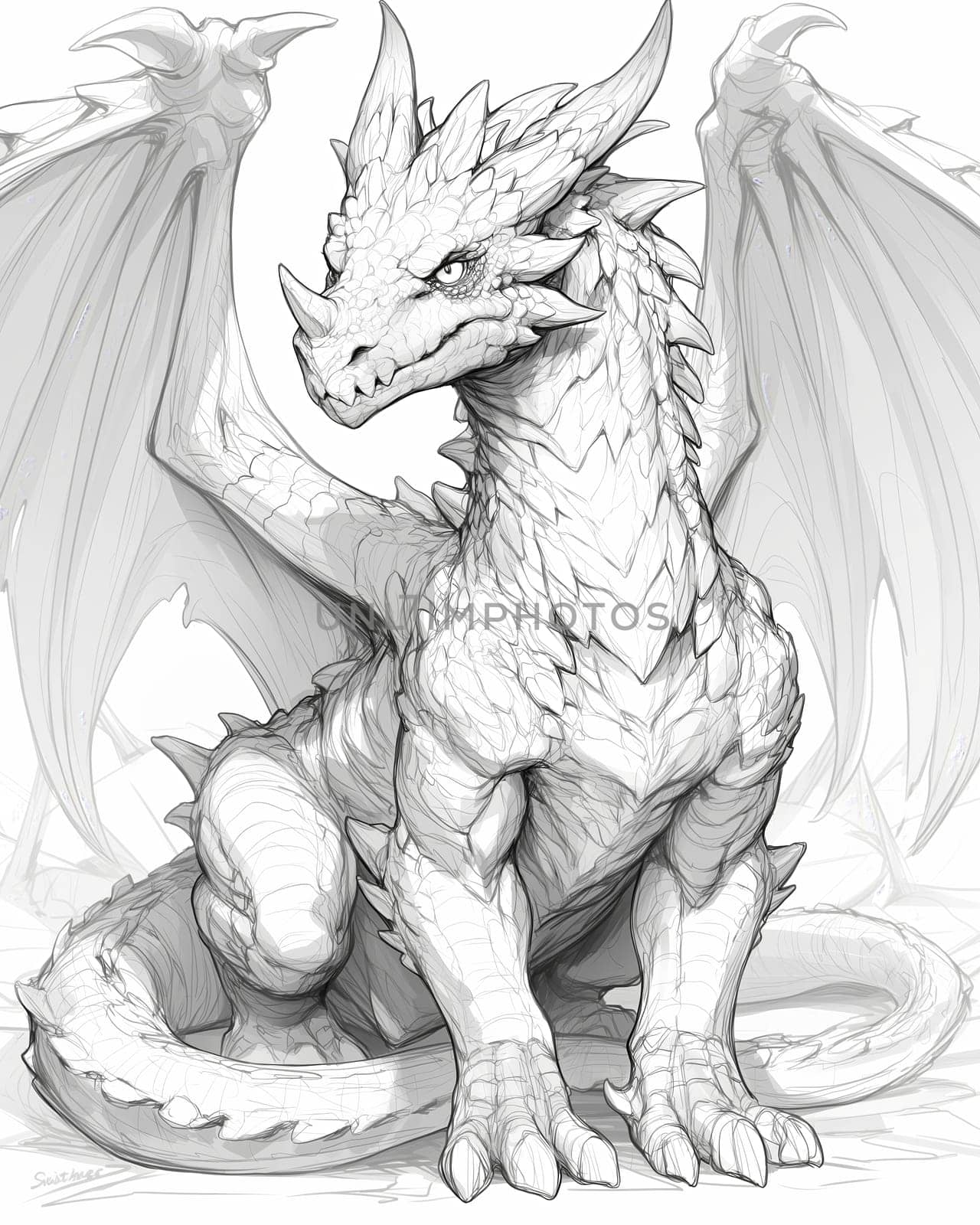 Coloring book for kids, animal coloring, dragon. Selective focus