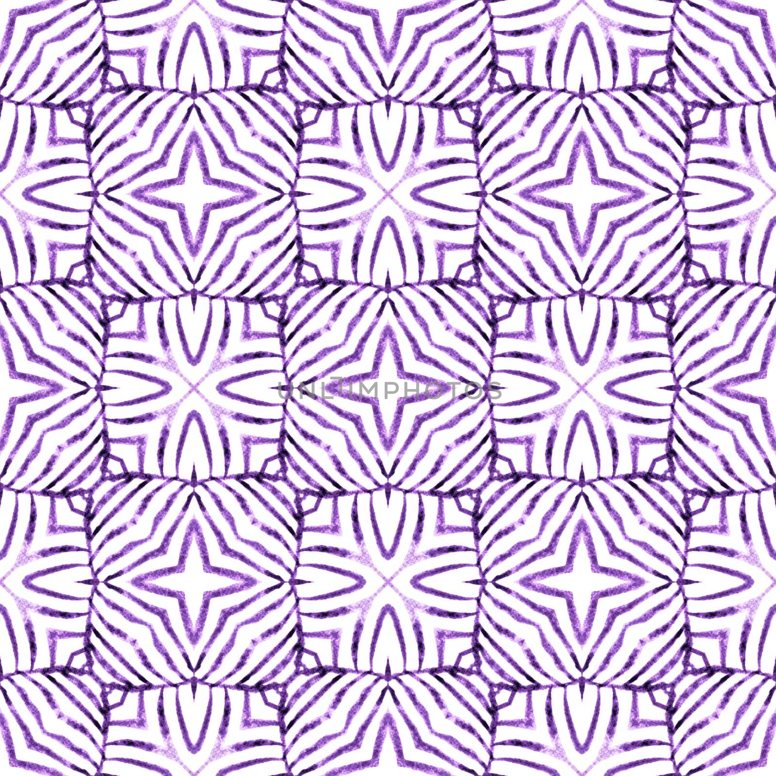 Textile ready marvelous print, swimwear fabric, wallpaper, wrapping. Purple uncommon boho chic summer design. Green geometric chevron watercolor border. Chevron watercolor pattern.