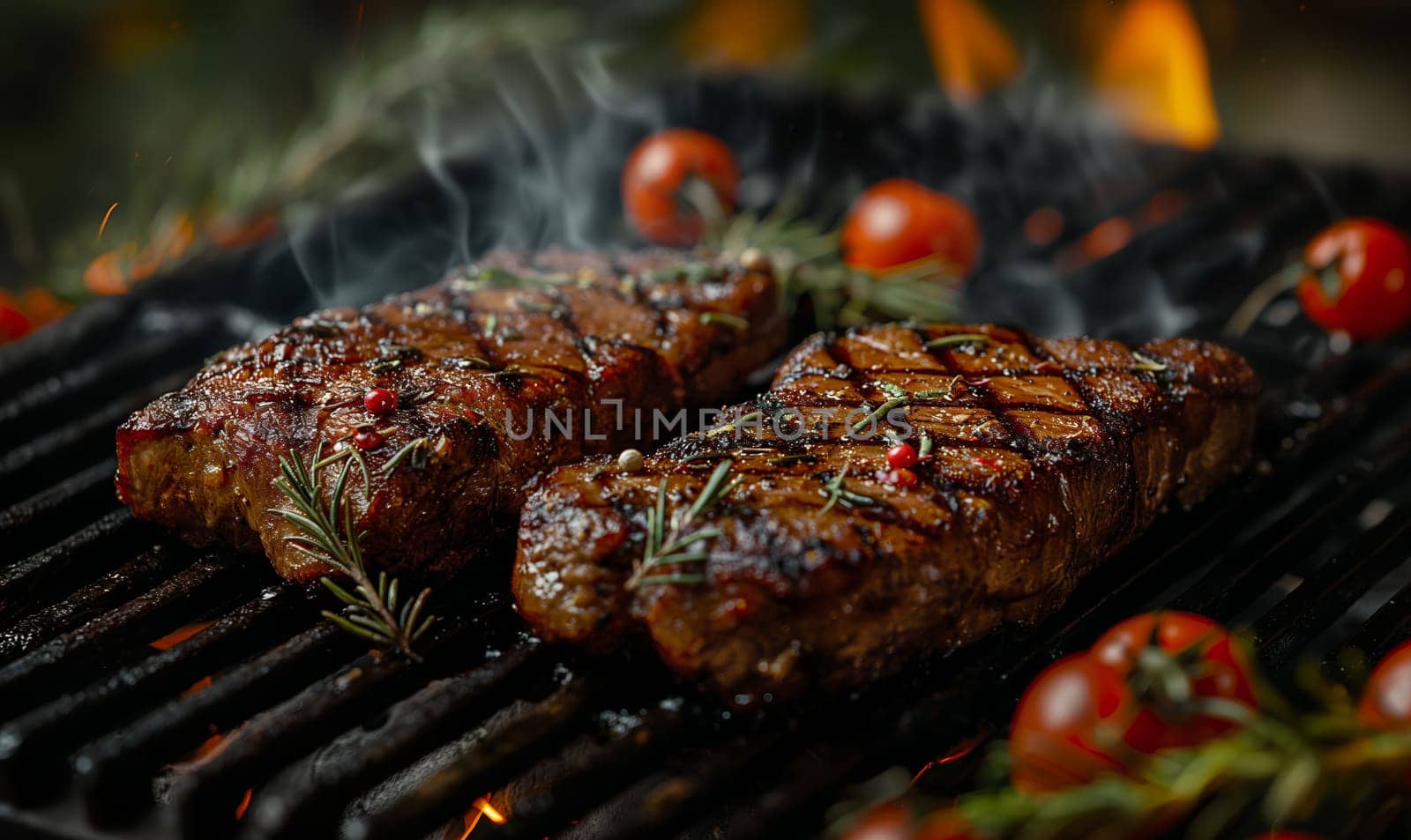 Pieces of meat cooked on the grill. Selective focus