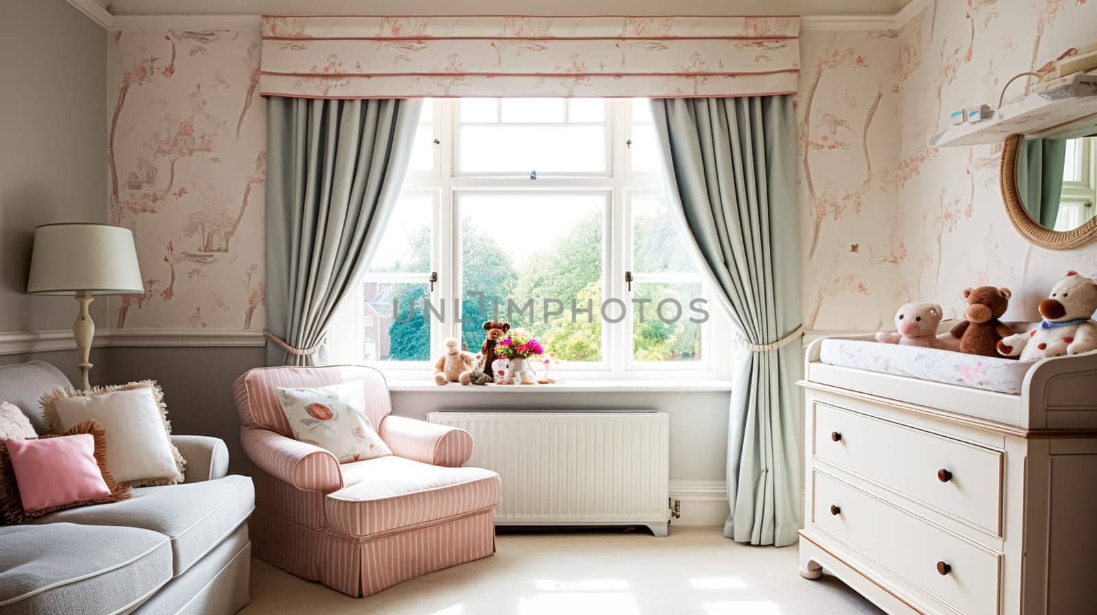 Baby room decor and interior design inspiration in beautiful English countryside style cottage