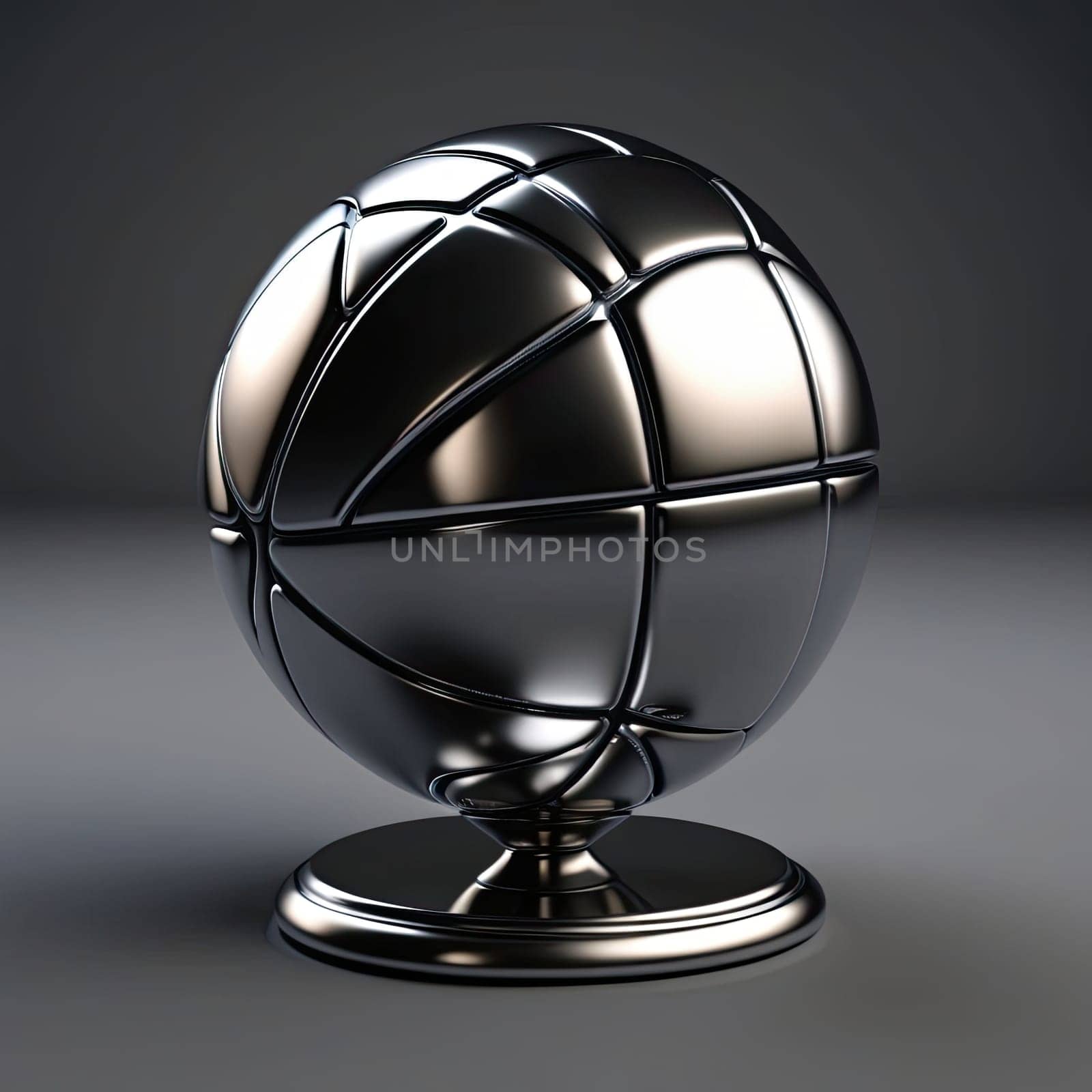 Image Hyper realistic isolated 3D levitating basketball in shiny chrome , black background , high detail, hyper quality