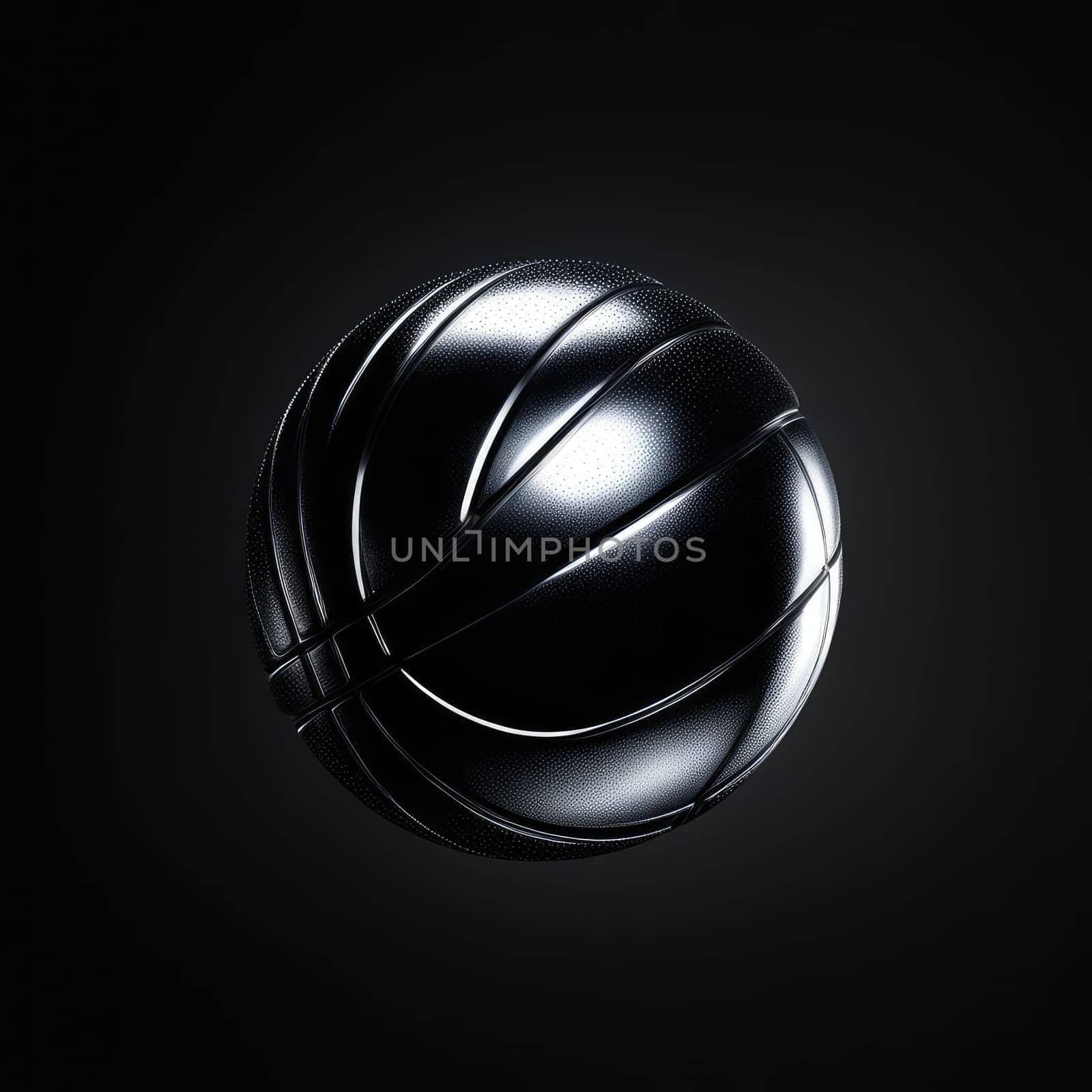 Image Hyper realistic isolated 3D levitating basketball in shiny chrome , black background , high detail, hyper quality