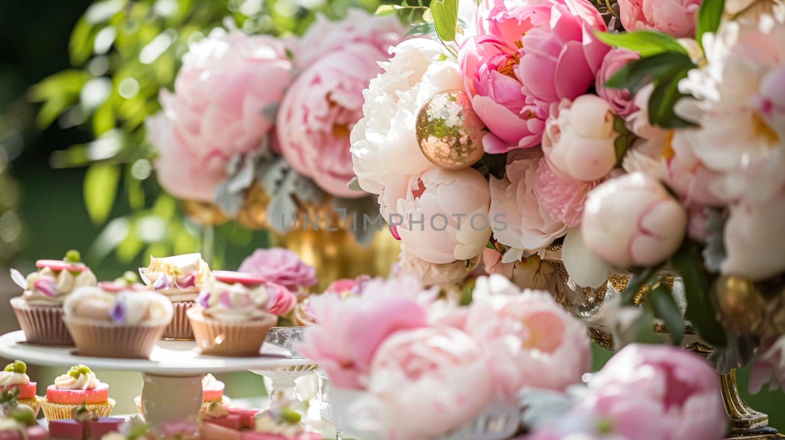 Wedding decoration with peonies, floral decor and event celebration, peony flowers and wedding ceremony in the garden, English country style