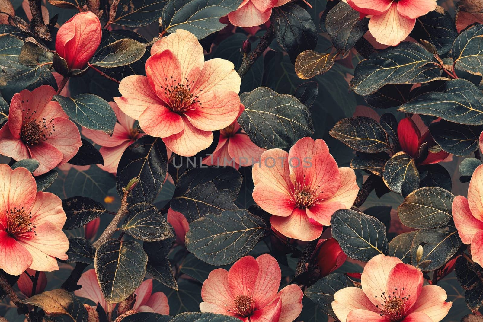 Vintage Floral Pattern With Pink and Red Flowers