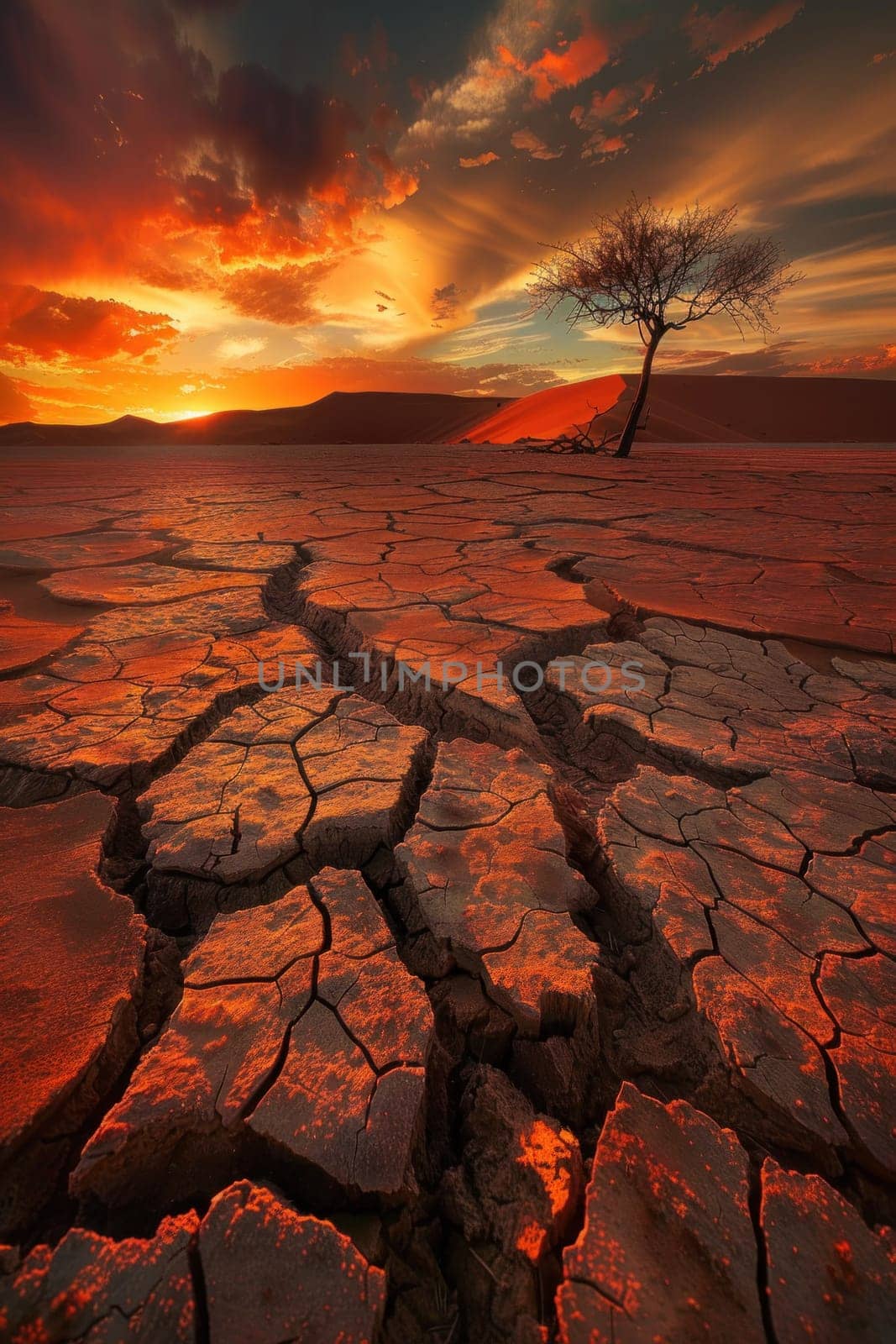 Lonely tree in the desert at sunset a stunning travel scene of nature and solitude