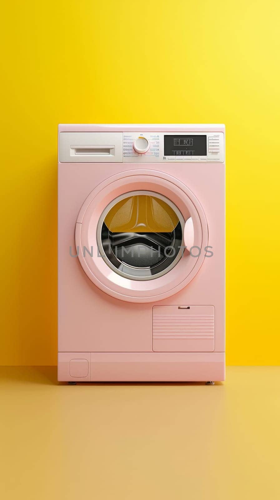 A pink washing machine is on a yellow background by itchaznong