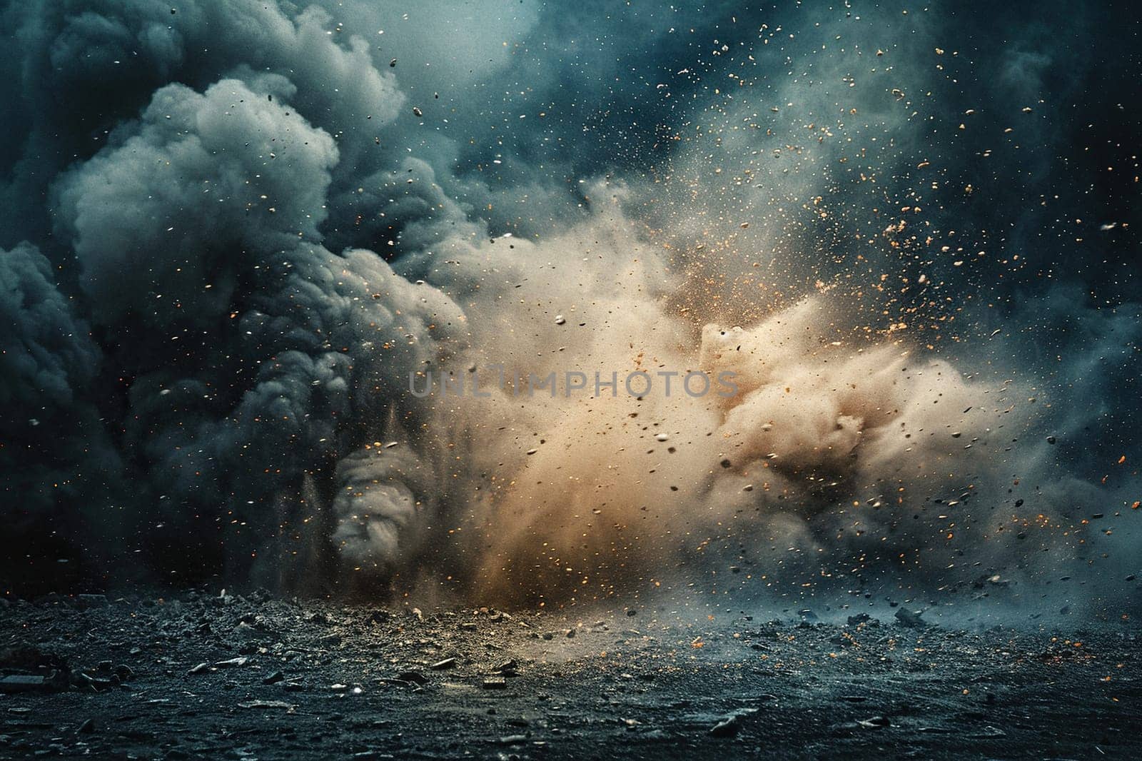 Thick fog, smoke and explosion in the darkness. Abstract smoke background.