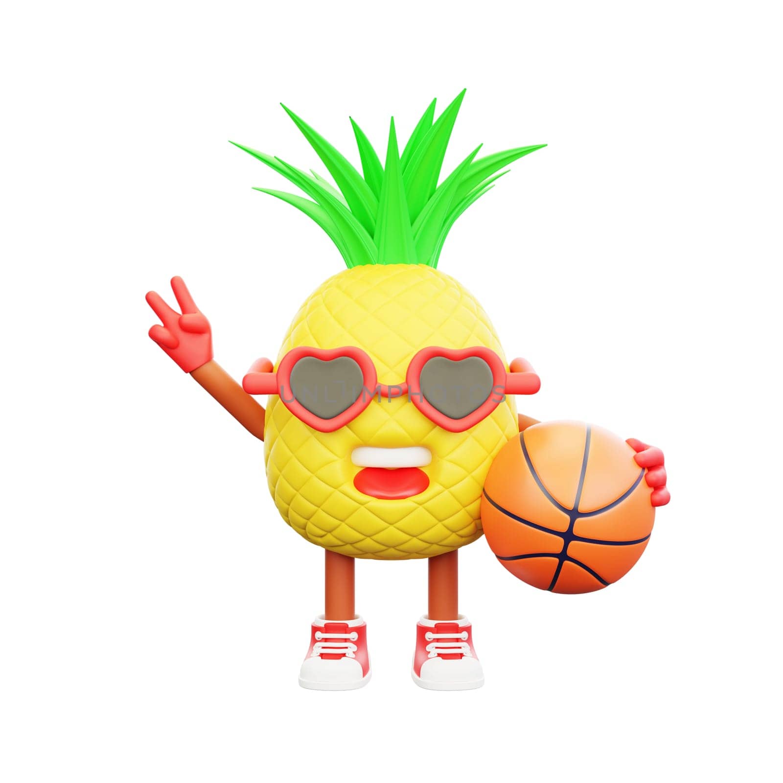 3D render design of a cute pineapple character for summer vacation