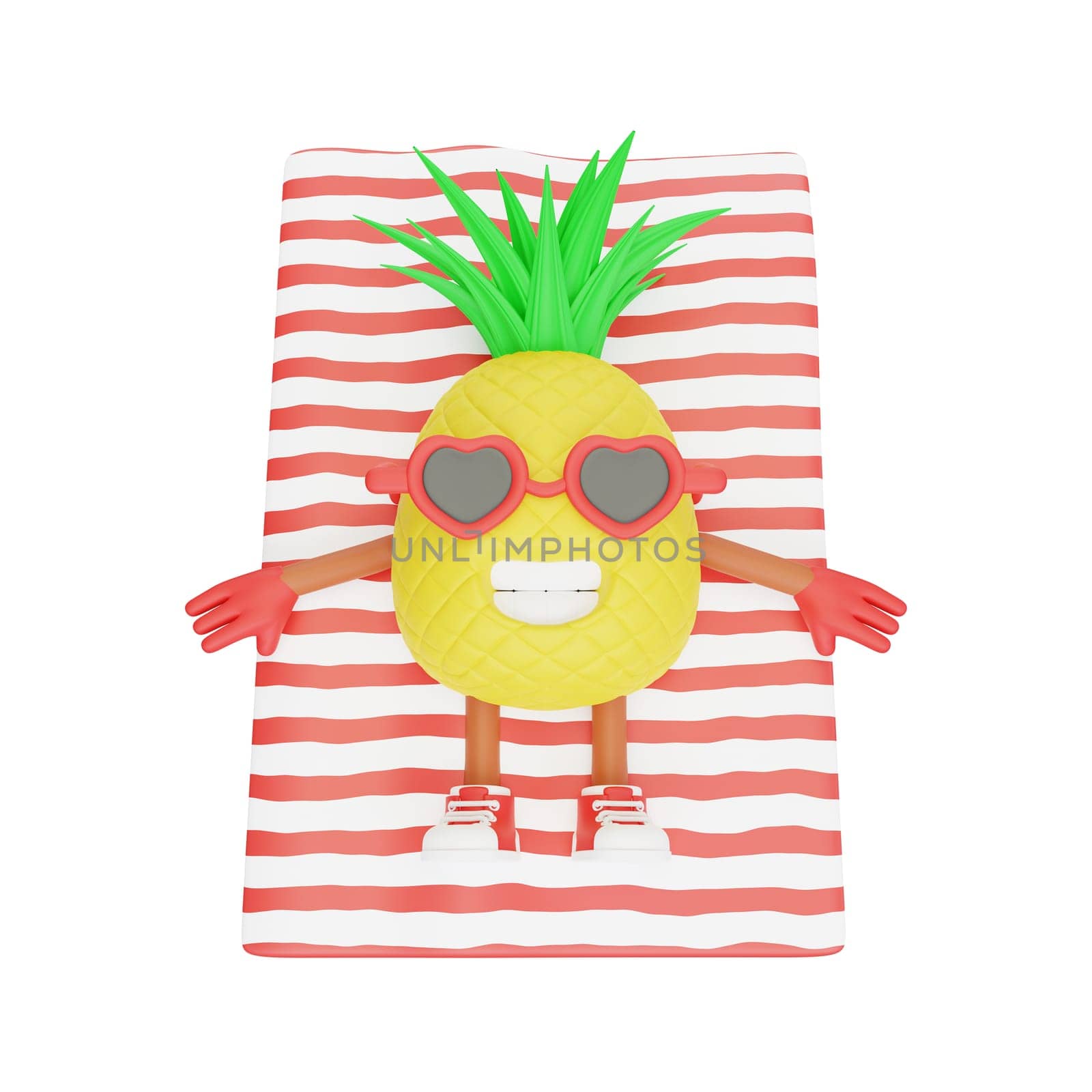 3D render design of a cute pineapple character for summer vacation