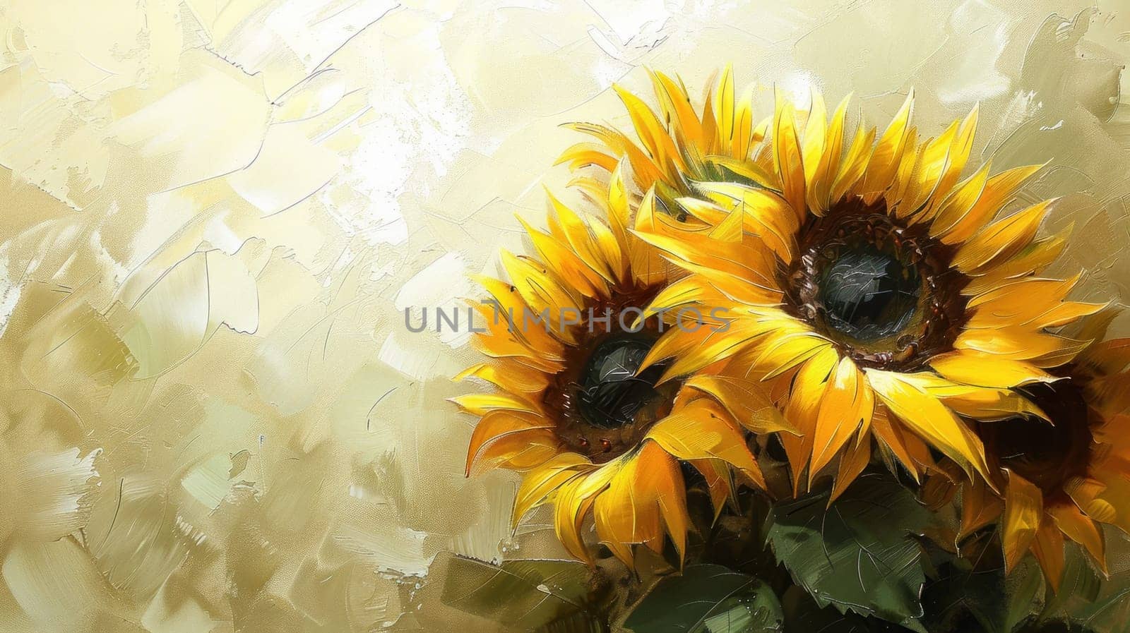 Abstract sunflowers oil painting for home decor, artistic floral design, vibrant colors, modern interior decoration inspiration